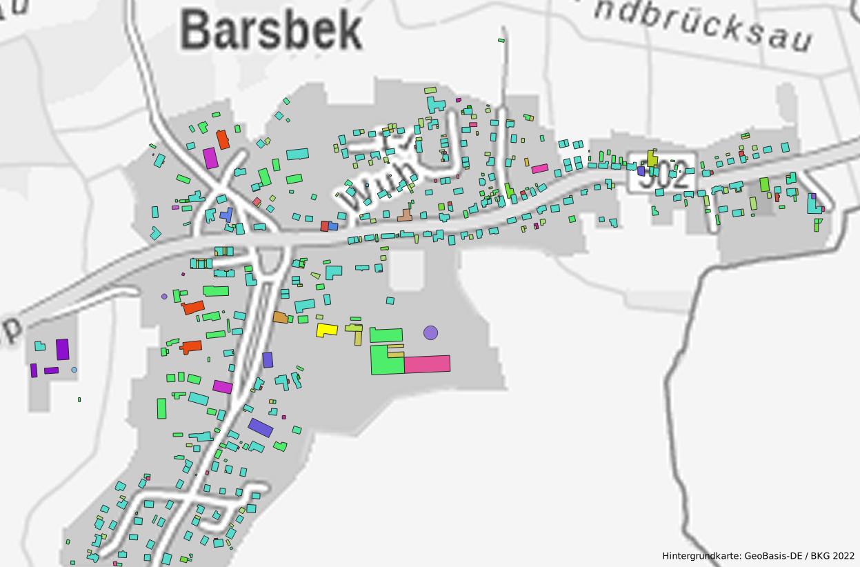 Karte der Gebäudenutzung in Barsbek